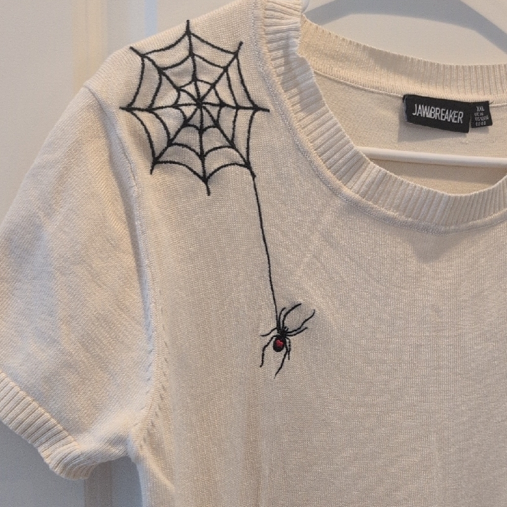 Janie and Jack Cream Short-Sleeve Spider Embroidered Knit Top - Picture 3 of 7